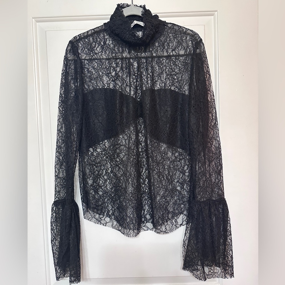 Zara black lace long sleeve top size XL.